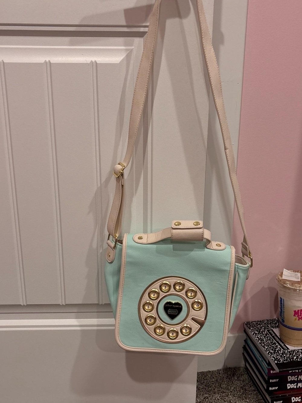 Betsey Johnson Mint and Cream Crossbody with Gold-Tone Dial Accent